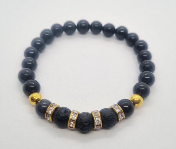 Product image of Musta Onyx & laavakivi rannekoru, 17cm