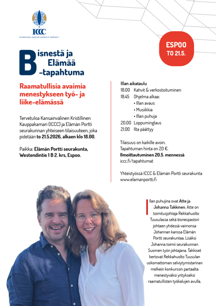 Product image of  BISNESTÄ JA ELÄMÄÄ -tapahtuma ESPOO, 21.5.2026