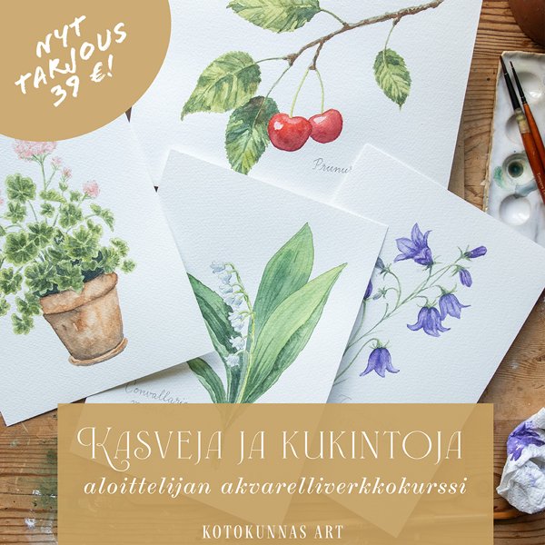 Product image of  Kasveja ja kukintoja -akvarelliverkkokurssi aloittelijoille