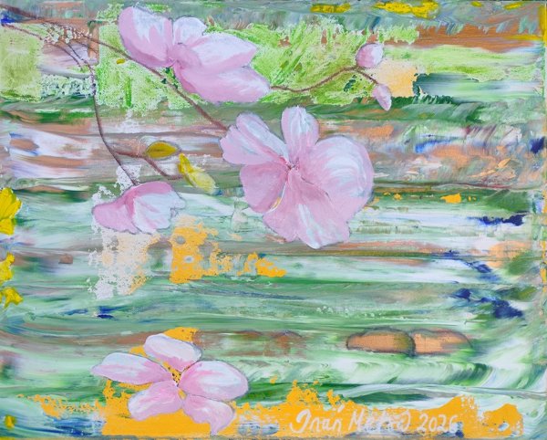 Product image of Hedelmäpuun kukkia, 40 x 50 cm, akryyli kankaalle