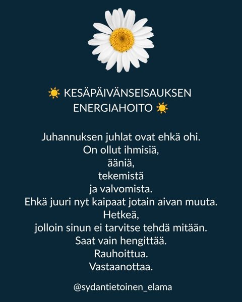 Product image of  KESÄPÄIVÄNSEISAUKSEN ENERGIAHOITO - tallenne