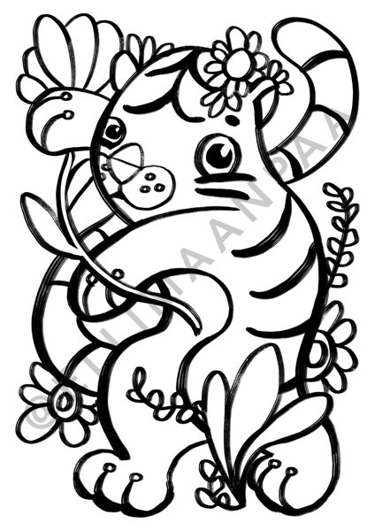 Product image of  Värityskuva: Tiikeri | Coloring Page: Tiger | PDF PNG