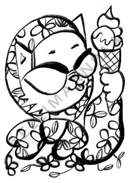 Product image of  Värityskuva: Kesäkissa | Coloring Page: Summer Cat | PDF PNG