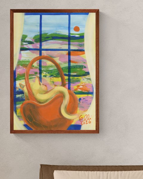 Product image of Taideprintti: Ikkuna-Kissa | Art Print: Window-Cat | 70x100