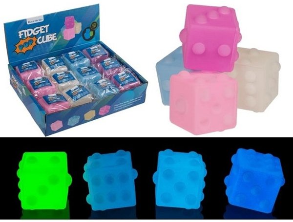 Product image of Fidget Pop Cube Glow in the Dark Dice 5,5cm assorted
