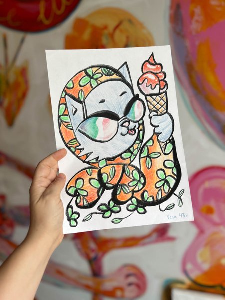 Product image of  Värityskuva: Kesäkissa | Coloring Page: Summer Cat | PDF PNG