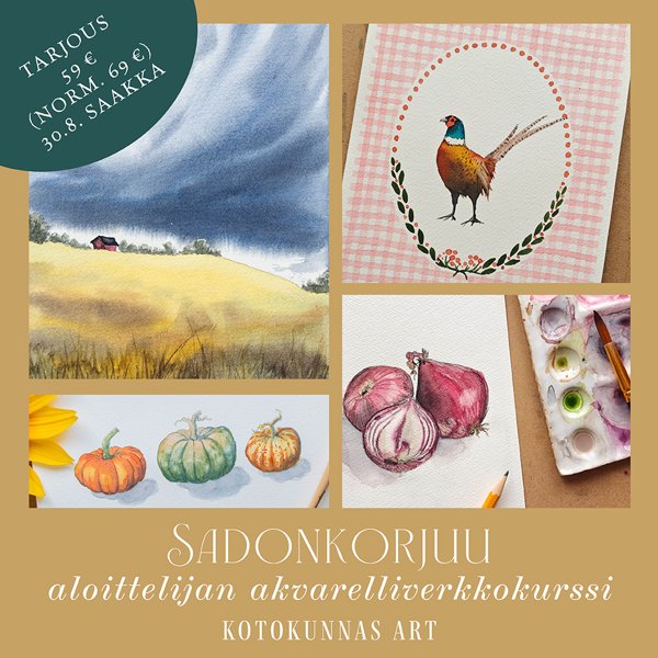 Product image of  Sadonkorjuu -akvarelliverkkokurssi aloittelijoille