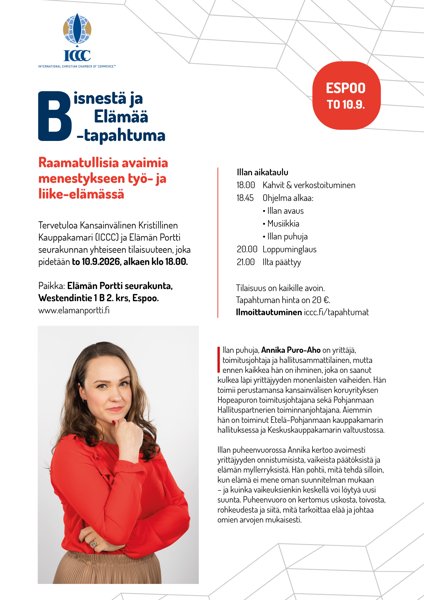 Product image of  BISNESTÄ JA ELÄMÄÄ -tapahtuma ESPOO, 10.9.2026