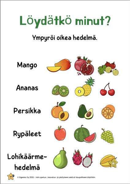 Product image of Löydätkö oikean hedelmän (ilmainen)