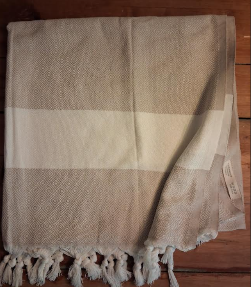 Product image of hamampyyhkeet timanttikuvio 100 x 190 cm vaalea beige-valkea