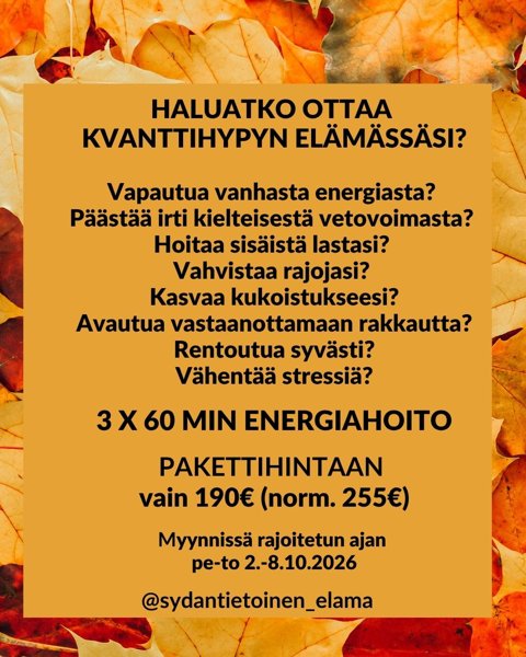 Product image of  3 x ENERGIAHOITO (60MIN) YHTEISHINTAAN 190€