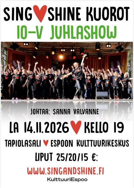 Product image of  PÄÄSYLIPPU 🌟 SING & SHINE  10-V JUHLASHOW